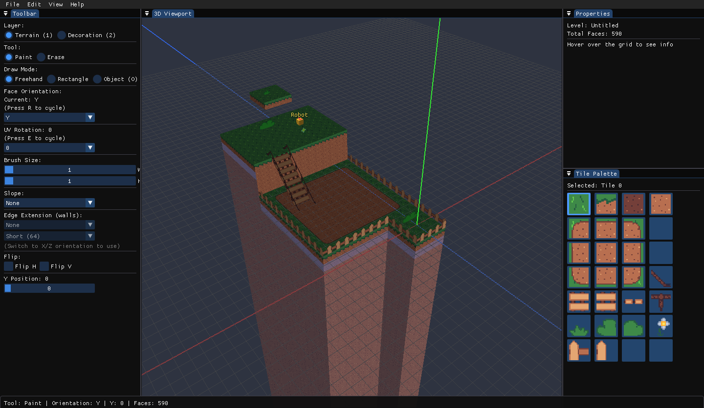 KAT Editor with a full 3D level built in the viewport